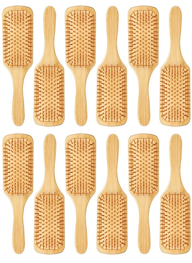 Molain 12 Pcs Bamboo Hair Brush, Bulk Wooden Paddle Brush for Women Round-tipped Bamboo Bristles, Detangling Brushes Lightweight Scalp Massage Anti Static for Women Men (9.84'' × 3.4'') - Image 1